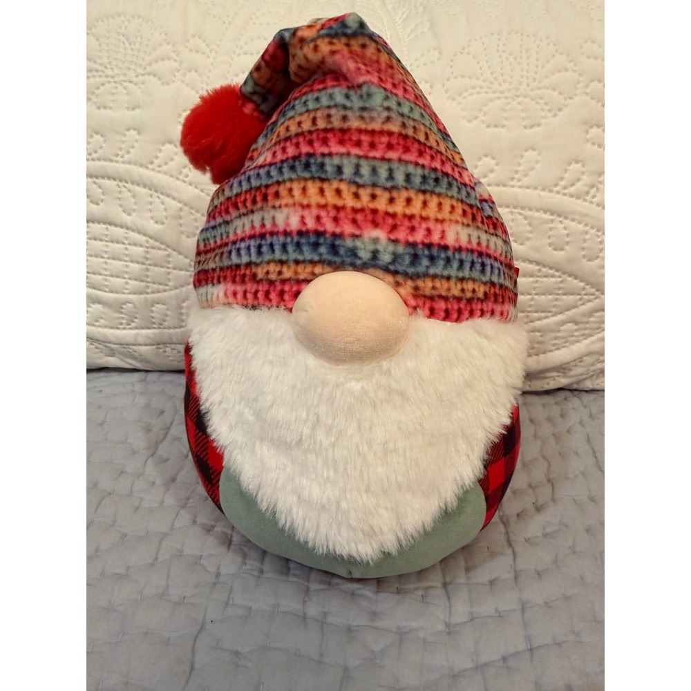 Squishmallows Banu the Gnome 10" Christmas Holiday Plaid Rainbow Hat Plush